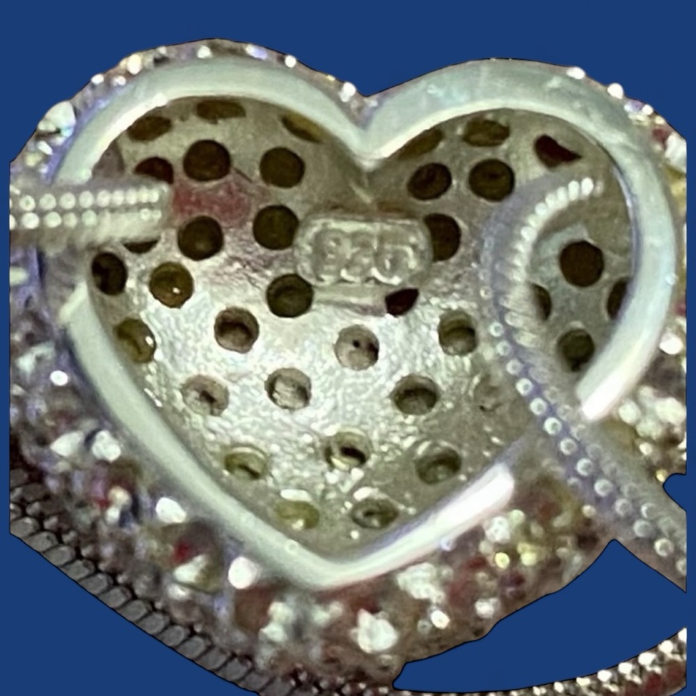 Silver Heart Necklace 925 Sterling Silver Rhinestone Heart Womens Stunning - Picture 5 of 8